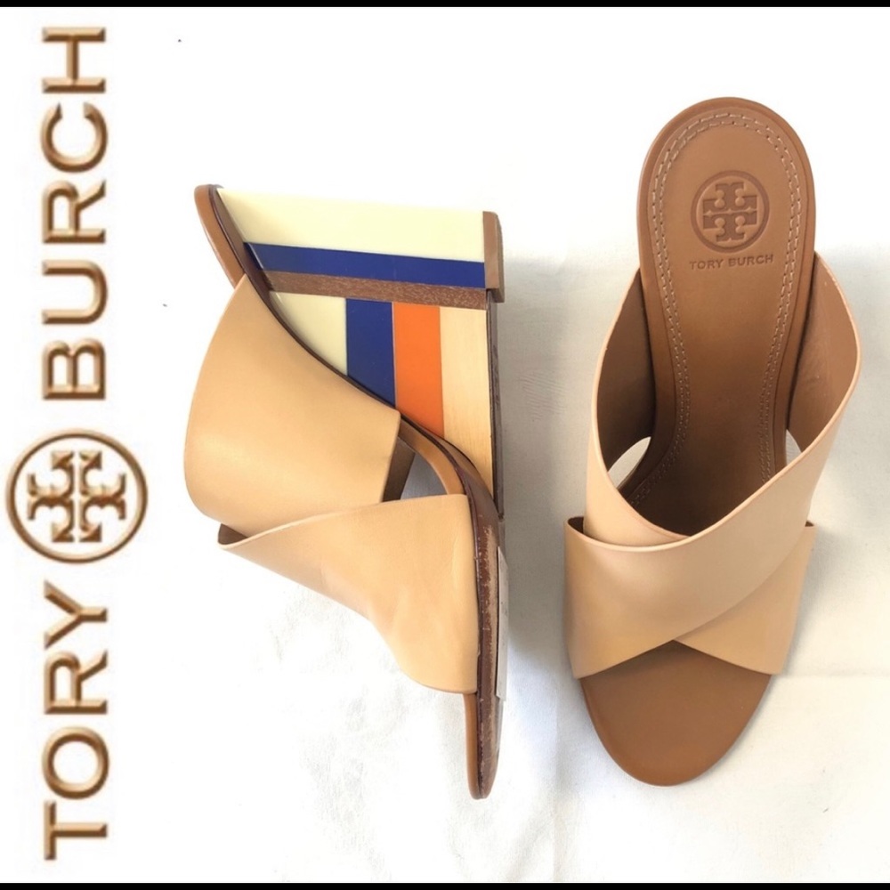 Criss Cross Slip On Mules Color Block Heel Wedge … - image 1